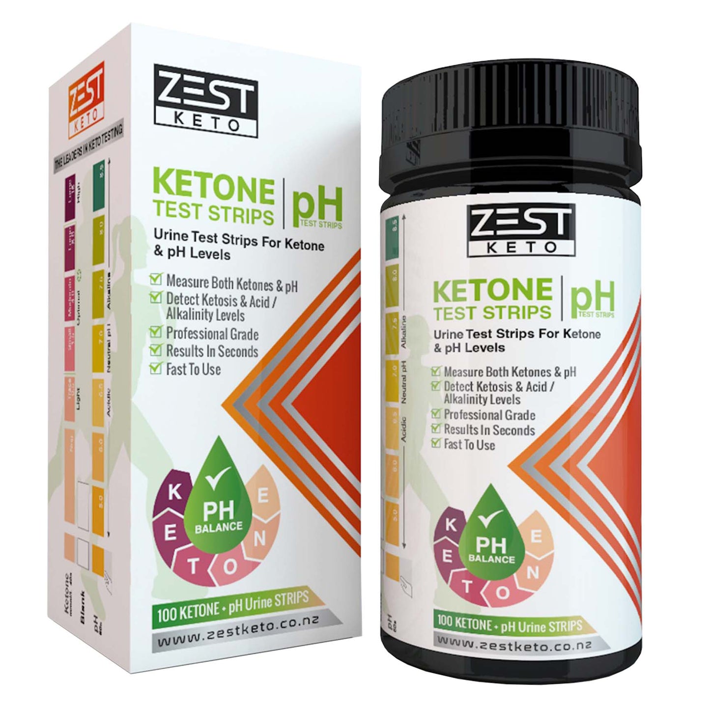Zest Keto Urine Strips - Keto+pH Strips pack/100 Strips